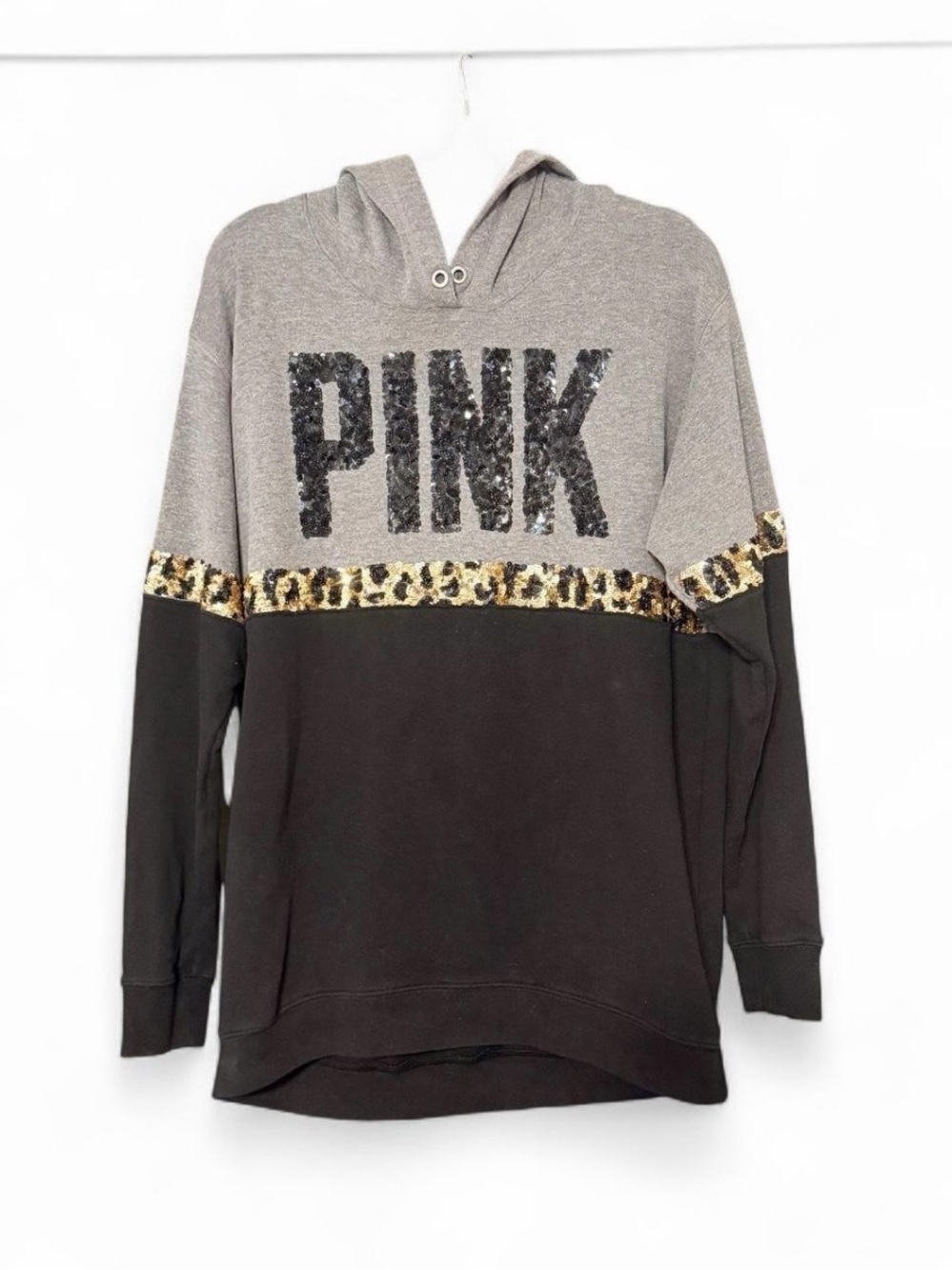 PINK Victorias Secret Hoodie cheetah print leopard print sequin vintage Y2K rare